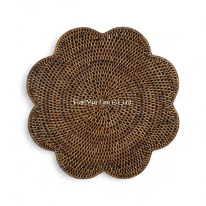 Round Floral Handmade Rattan Placemat Crafted From Natural Rattan For Dining <b>Table</b> <b>Protection</b> And Elegant <b>Table</b> Setting - Product Image 1