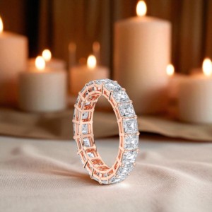 Anillo de banda de eternidad de diamante con corte Asscher cultivado en laboratorio de 5,00 quilates de F-G/VS hecho en plata para ella - Product Image 5