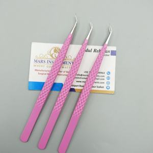 Meilleure vente pince à épiler d'extension de cils d'isolation 45 ° rose vif mat pince à épiler à pointe droite incurvée en acier inoxydable - Product Image 6