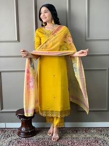 Costume de tissage en viscose de qualité supérieure et coton Salwar avec imprimé jacquard Dupatta Nouveau design à la mode indien et pakistanais - Product Image 4