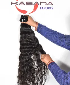 Cutícula virgem indiana crua alinhada fabrica cabelo de cor natural ondulado profundo preto para mulheres extensões baratas de cabelo humano