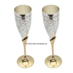 Atractivo Lok diseño Floral grabado calidad Superior Metal hecho plata brillante pulido copa de vino tinto boda vasos copas - Product Image 2