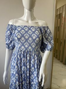 Boho เดรสลำลองผู้หญิงทรงหลวมเปิดหลังแขนพองวินเทจพิมพ์ลายทางการฤดูร้อน - Product Image 3