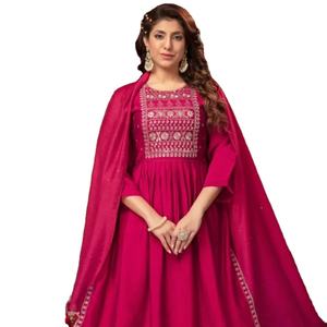 Lo último en ropa festiva de seda romana Kurti bordado trabajo Naira corte secuencia trabajo Dupatta incluyendo pantalón-ropa paquistaní India - Product Image 1