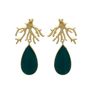 New Arrival Dyed <b>Emerald</b> Gemstone with Branch <b>Stud</b> Drop <b>Earring</b> Set - Product Image 1