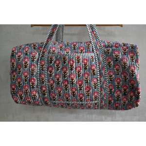 Boho Luxury Cotton Quilted Floral Duffle <b>Bag</b> <b>Indian</b> Hand Block Print Zipper Lightweight Travel Shoulder <b>Bag</b> for Weekend Trips - Product Image 1