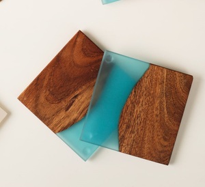 Coaster <b>Set</b> of 4 Gifts for Home Warming Epoxy Resin Wood Spliced <b>Tea</b> Cup Coaster Epoxy Resin Cup Mat <b>Wooden</b> Cup Coaster - Product Image 5
