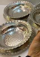 Assiette de luxe exclusive turque faite à la main en cuivre, métal antique doré, plateaux de service décoratifs sûrs, bol pour les fêtes