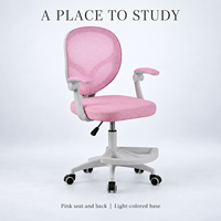 Chaise d'étude moderne pour enfants, réglable en hauteur, avec siège et dossier en maille rose, plateforme pivotante pour les pieds et accoudoirs, idéale pour la lecture et les devoirs