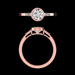 แหวนหมั้นเพชรทรงกลม 1.11 กะรัต ทองคำขาว 14k 18k ดีไซน์เรียบหรู ประดับเพชรทรงบาแกตต์ พร้อมถุงใส่ ของขวัญเครื่องประดับเจ้าสาว - Product Image 1