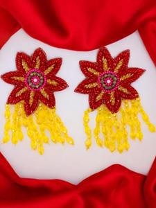 Artisan Multicolor <b>Embroidery</b> Earrings Vivid Shapes Embroidered Earrings ColorPlay Unique <b>Embroidery</b> Earrings Boho Multi-Color - Product Image 6