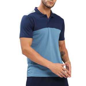 Polo de Bloques de Color Azul para Hombre con Mangas Cortas, Algodón Suave, Estilo Casual para Deportes y Uso Diario, Cómodo y a la Moda - Product Image 1