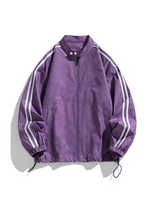 Veste coupe-vent unisexe violette à capuche avec fermeture éclair, imperméable, coupe-vent, sportive, coupe ample, automne, polyester, streetwear, toile - Product Image 1
