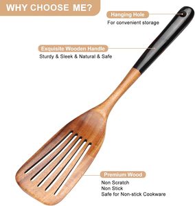 Ensemble de spatules et cuillères en bois, écologiques, manche long, design moderne, non toxiques, ustensiles de cuisine en teck, export en gros - Product Image 2