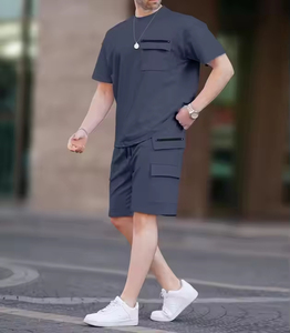 Wholesale Men's 2-Piece Summer Cargo Shorts Set - Casual Drop-Shoulder Zipper Pocket <b>T</b>-Shirt <b>Tracking</b> Suit Streetwear Outfit - Product Image 4