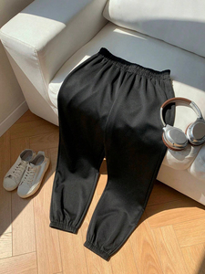 กางเกงวอร์มผู้ชายแบบมีจีบ คุณภาพสูง ผ้าเฟรนช์เทอร์รี่ เอวสองชั้น แต่งผ้าแบบแพทช์เวิร์ค ทรงตรง สำหรับผู้ชาย - Product Image 5