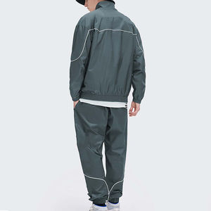 Vêtement décontracté de haute qualité, veste légère à fermeture éclair, pantalon en polyester/nylon, lignes réfléchissantes, coupe-vent surdimensionné, survêtement uni - Product Image 2