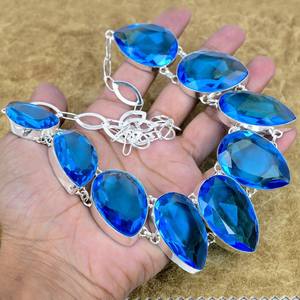 Pendentif en topaze bleue de Londres facetté, argent sterling 925, coupe en goutte d'eau, chaîne ajustable faite à la main, cadeau de bijoux pour enfants - Product Image 6