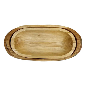 Ensemble de 3 bols en bois de teck de forme ovale faits à la main, vente en gros de service de nourriture et de décoration, bol en bois pour hôtel et restaurant - Product Image 4