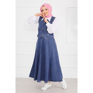 Conjunto de mezclilla azul modesto: Top corto, chaleco y falda, estilo casual vintage de verano con encaje y botones decorativos, corte ajustado con cinturón. - Product Image 3