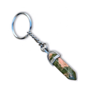 Haute Qualité Naturel Unakite Cristal Colonne Hexagonale Pierre À La Main Double-Point Porte-clés En Gros Cristal Pierre pour Porte-clés - Product Image 1