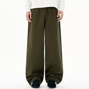 Jeans pour hommes Pantalon en denim à jambes larges et coupe ample avec poches Pantalons longs en denim de couleur unie Streetwear décontracté pour hommes - Product Image 4