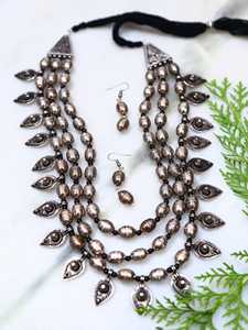Best Selling High Quality Oxidised <b>Silver</b> Multi Layer Necklace & <b>Earrings</b> <b>Set</b> for Women Traditional Ethnic Jewelry - Product Image 3