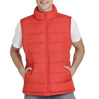 Expodian Sports Erkek Kırmızı Kapitone Kolsuz Yelek Dik Yaka Fermuarlı Ön Cepli Rüzgar Geçirmez Günlük Sonbahar Giysisi %100 Polyester