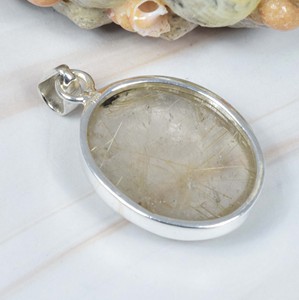 Pendentif fin en argent sterling massif 925 avec breloque de réglage de lunette élégante en rutile doré - Product Image 4