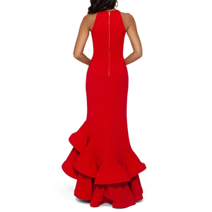2026 usine personnalisé élégant formel Banquet col rond sans manches irrégulière fente jupe rouge Banquet femmes robes de <span class=keywords><strong>soirée</strong></span> - Product Image 5