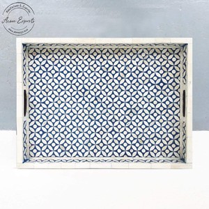 Bandeja de servicio de madre de perla hecha a mano, con patrón azul y blanco utilizado para servir el desayuno, decoración de la mesa superior, nuevo diseño - Product Image 3