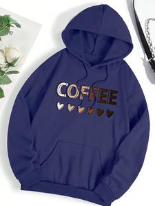 Love Coffee เสื้อกันหนาวมีฮู้ดพิมพ์ลายกราฟิกสำหรับผู้หญิง, เสื้อกันหนาวแฟชั่นขนแกะมีฮู้ดเสื้อผ้าโอเวอร์ไซส์ฤดูใบไม้ร่วงลำลอง - Product Image 5