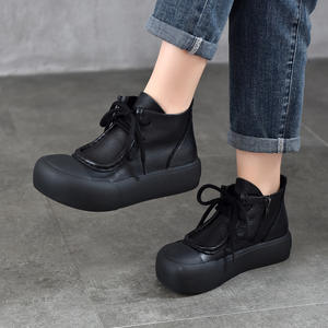 Bottes pour femmes à lacets avant, style semelle épaisse, bottes décontractées pour femmes, fermeture éclair intérieure, bottines pour femmes, chaussures à semelle discrète - Product Image 2