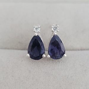 Blue Iolite Pear <b>Stud</b> <b>Earrings</b> 925 Sterling Silver Handmade Gemstone Jewelry Elegant Minimalist Gift For Women - Product Image 3