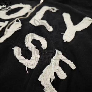 เสื้อฮู้ดปักลายสำหรับผู้ชายมีฮู้ดผ้าคอตตอนผสมสีพื้นแบบวินเทจ - Product Image 4