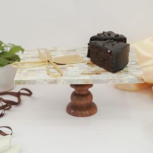Support à gâteau en bois incrusté de nacre fait à la main de luxe pour dessert élégant et pièce maîtresse de Table d'affichage de gâteau de mariage - Product Image 5