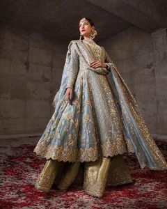 2024 nuevo trabajo de bordado pesado nupcial Anarkali Sarara/Garara vestido de seda con cuentas de cristal Dabka trabajo y adornos - Product Image 1
