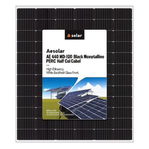 Panneau solaire monocristallin PERC demi-cellule Aesolar AE 440 MD-120 noir, haute efficacité, dos blanc, face avant en verre - Product Image 2