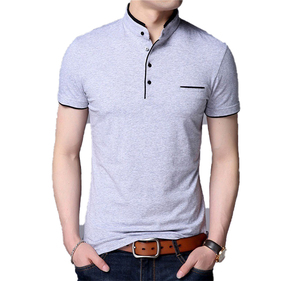 OEM Men's Anti-Wrinkle Knitted 100% Cotton Short Sleeve for T-Shirts Custom Logo Plus Size Stand Collar - Product Image 3