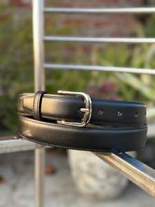 Ceinture formelle noire authentique avec broderie et boucle en fer de style western, largeur 3,5 cm, longueur réglable pour un usage décontracté et professionnel - Product Image 3