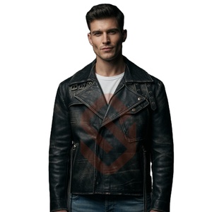 Veste en cuir de mouton ciré pour homme, noire, style motard, pour un look décontracté et streetwear - Product Image 6