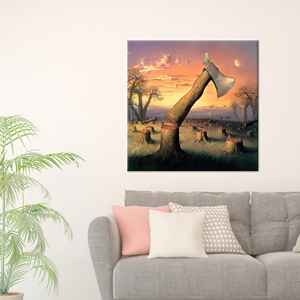 Impresión Artística Moderna Abstracta en Madera Roja - Elegante Obra de Arte en Lienzo, Enmarcada para Exhibición - Product Image 1