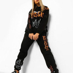 Conjunto de pantalones de chándal con capucha recortada transpirable para correr de algodón 100% personalizado para mujer, ropa de calle, chándal informal con cordón para invierno - Product Image 3