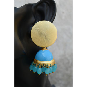 Cuentas largas de latón con acabado de mate dorado, jhumki, pendientes de tuerca de piedra, partywear tradicional de meenakari para niñas y mujeres - Product Image 5