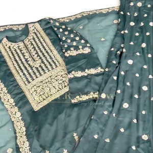 Diseñador Party Wear Look Pur Chinon Silk Top Plazzo & Dupatta Set - Product Image 1