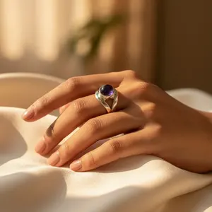 แหวนเงินแท้ 925 ประดับพลอยสีน้ำเงินทรงรี ดีไซน์หรูหรา ชุบโรเดียม เทคโนโลยีฝังประณีต สำหรับผู้หญิง - Product Image 2