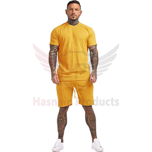 Ensemble short et deux pièces de t-shirt en coton personnalisé High Street grande taille pour hommes vêtements d'été respirants tenue de style décontracté au Pakistan - Product Image 4