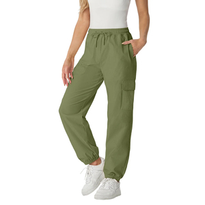 Pantalones Cargo para mujer Joggers de algodón de gran tamaño para mujer con cierre de cordón Estilo informal Pantalones de mujer de cintura media - Product Image 4