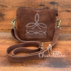 <b>Christmas</b> Sale 2024 New Handmade Brown Genuine Suede Leather Boot Stitch Crossbody Purse for Women Western High Quality Handbags - Product Image 1