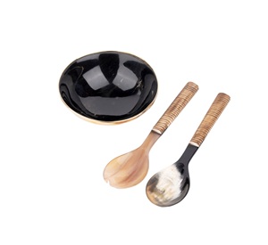Ensemble de couverts en corne de buffle marron et noir Outils de service en corne légère de luxe uniques pour salade Top vente en Inde 41 - Product Image 3